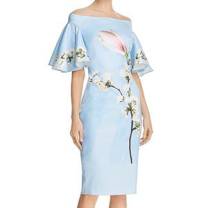 NWT Ted Baker London Pale Blue Lauraen Floral Off the Shoulder Dress Size 1 (US